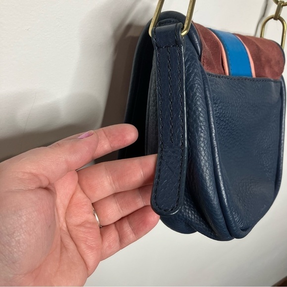 Fossil Rumi blue Cabernet striped suede leather flap crossbody bag small - Picture 12 of 15